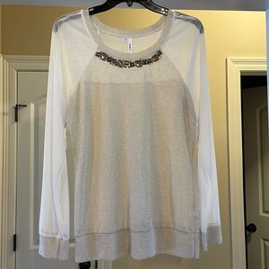 Studio Y Metallic Thread and Sheer Sweater with Rhinestone Details